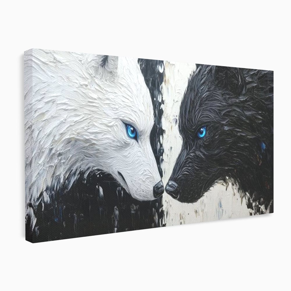 Tablou canvas cu tablou canvas cu doi lupi, fara rama, pe sasiu de lemn